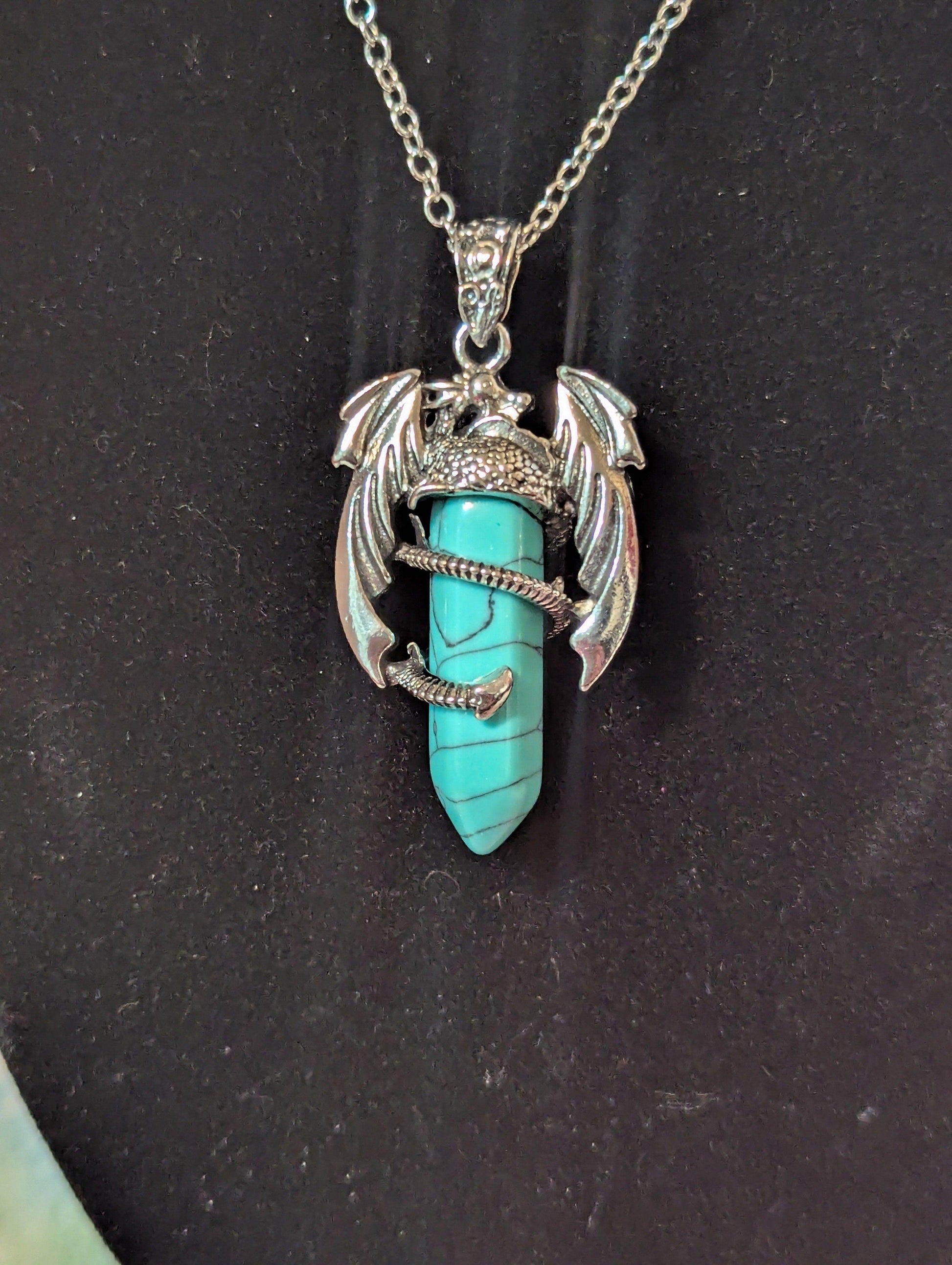 Dragon Gemstone Pendant (Random) - Bennett Creations and Crafts 